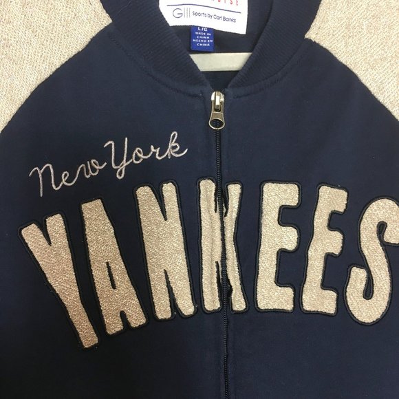 Carl Banks L Glitter Yankees Bomber Jacket Metallic Thread Genuine Merchandise - Picture 2 of 8
